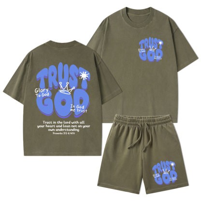 Trust God Christian Washed T-Shirt & Shorts