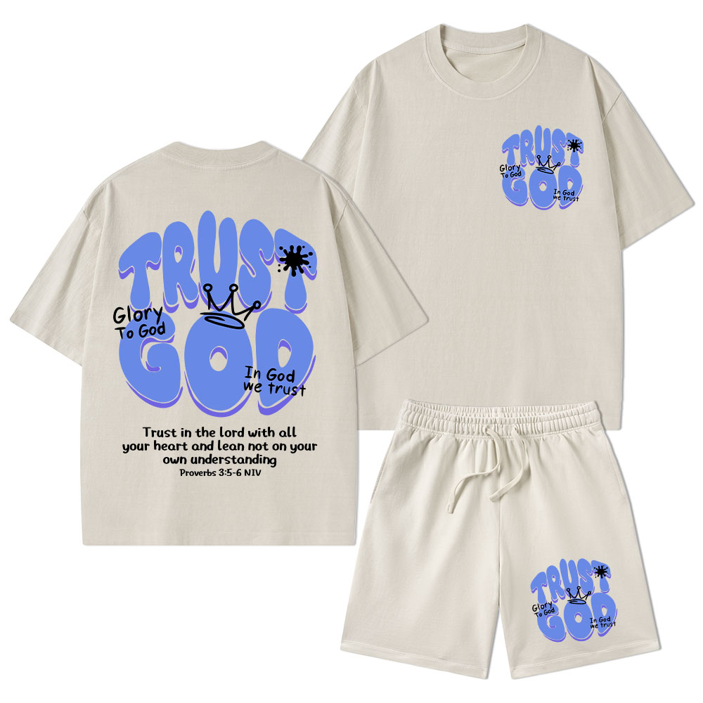 Trust God Christian Washed T-Shirt & Shorts