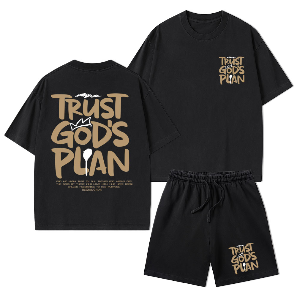 Trust God's Plan Christian Washed T-Shirt & Shorts