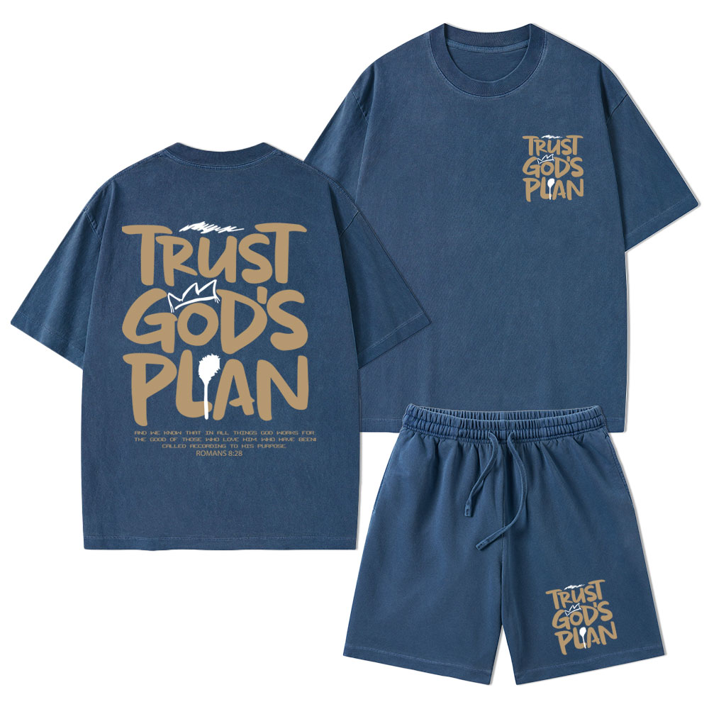 Trust God's Plan Christian Washed T-Shirt & Shorts