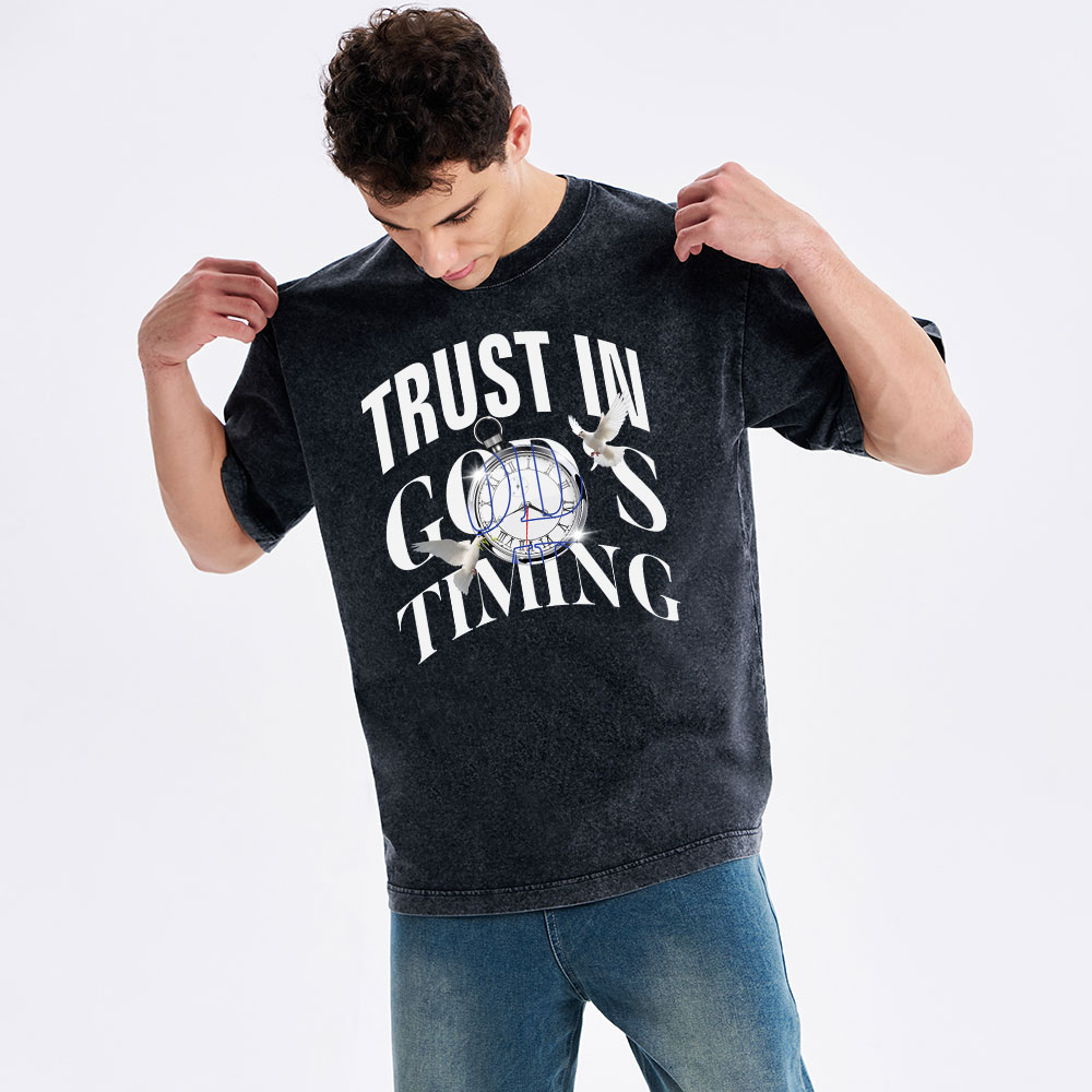 Trust In God's Timing Chrsitian Washed T-Shirt