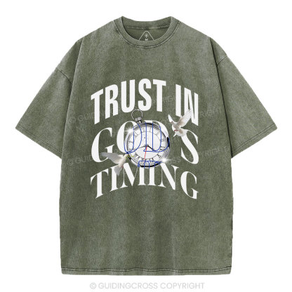 Trust In God's Timing Chrsitian Washed T-Shirt