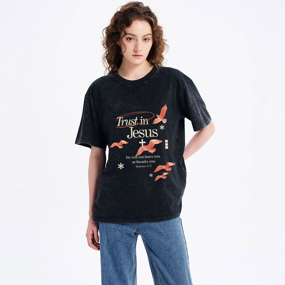 Trust In Jesus Christian Washed T-Shirt Sale - GuidingCross