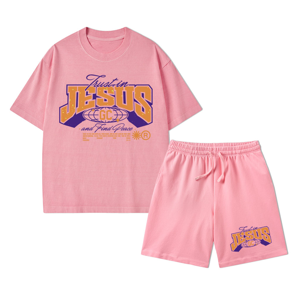 Trust In Jesus Christian Washed T-Shirt & Shorts