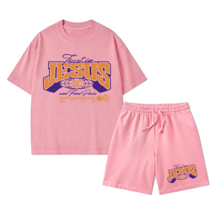 Trust In Jesus Christian Washed T-Shirt & Shorts