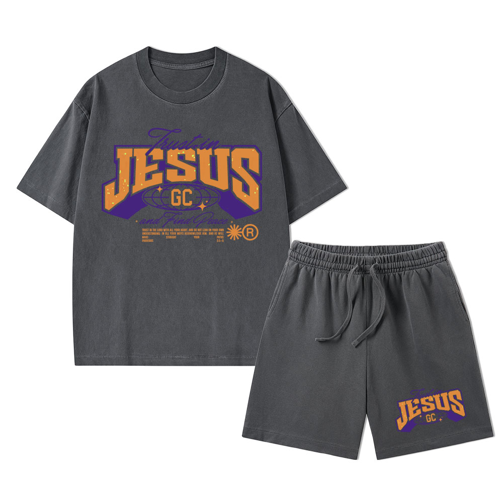 Trust In Jesus Christian Washed T-Shirt & Shorts