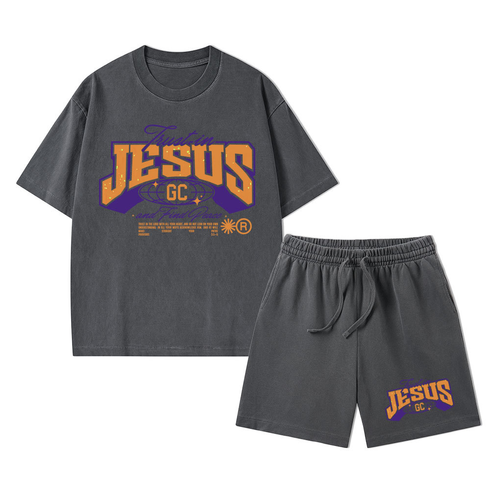Trust In Jesus Christian Washed T-Shirt & Shorts