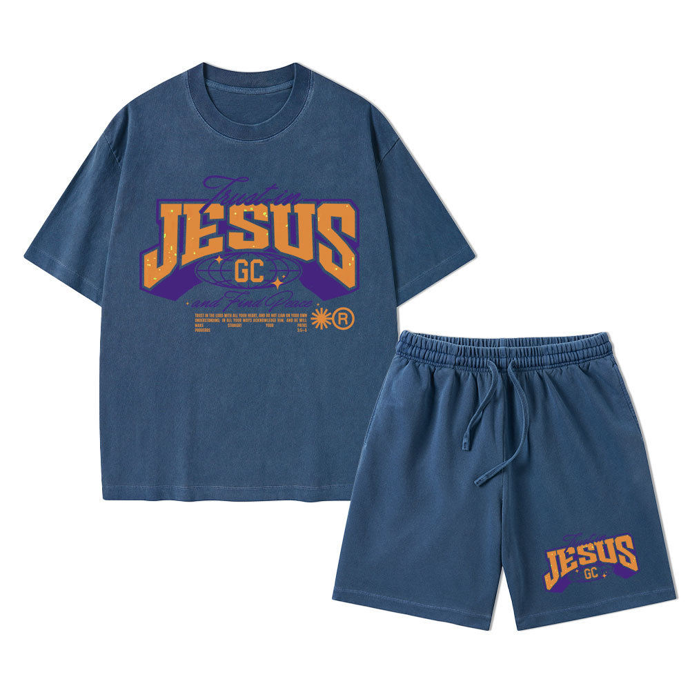 Trust In Jesus Christian Washed T-Shirt & Shorts