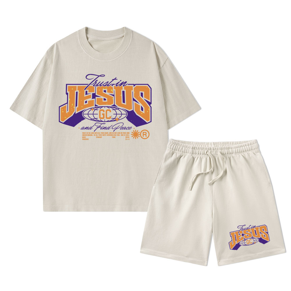 Trust In Jesus Christian Washed T-Shirt & Shorts