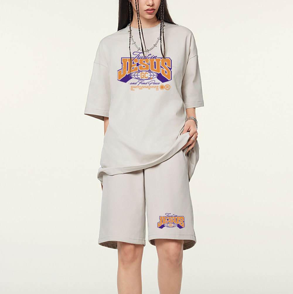 Trust In Jesus Christian Washed T-Shirt & Shorts