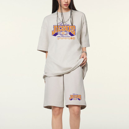 Trust In Jesus Christian Washed T-Shirt & Shorts