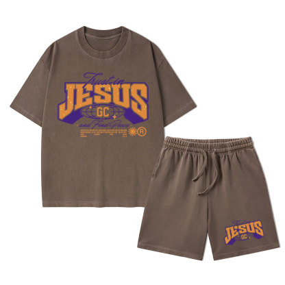 Trust In Jesus Christian Washed T-Shirt & Shorts