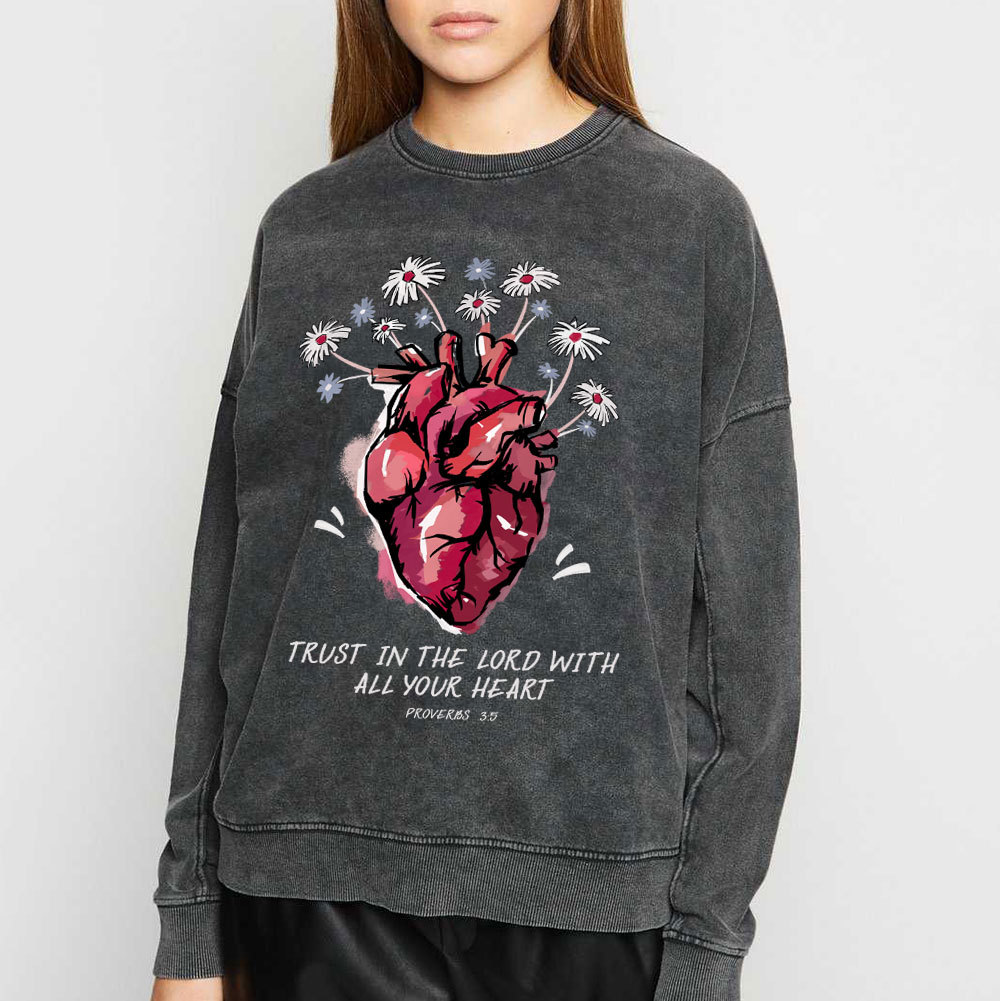 Trust In The Lord With All Your Heart Christian Washed Sweatshirt