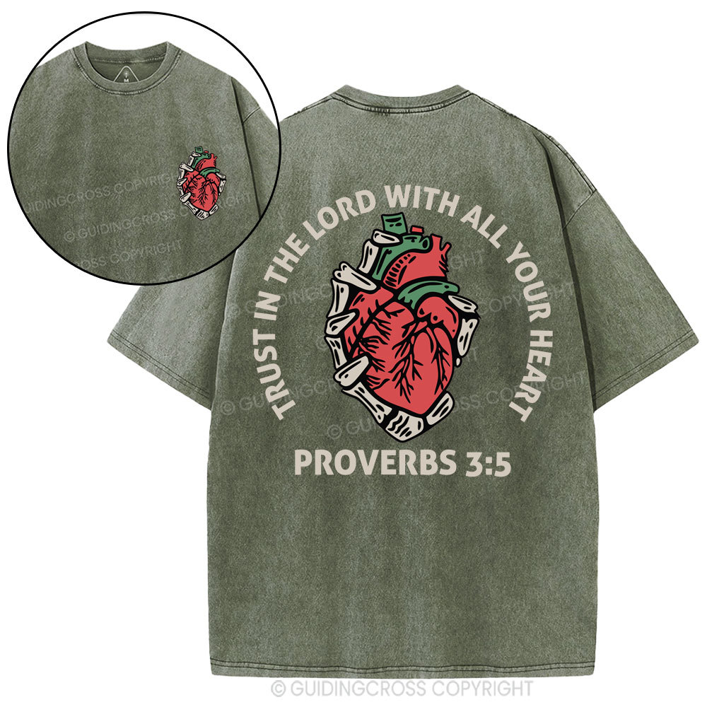 Trust In The Lord With All Your Heart Christian Washed T-Shirt
