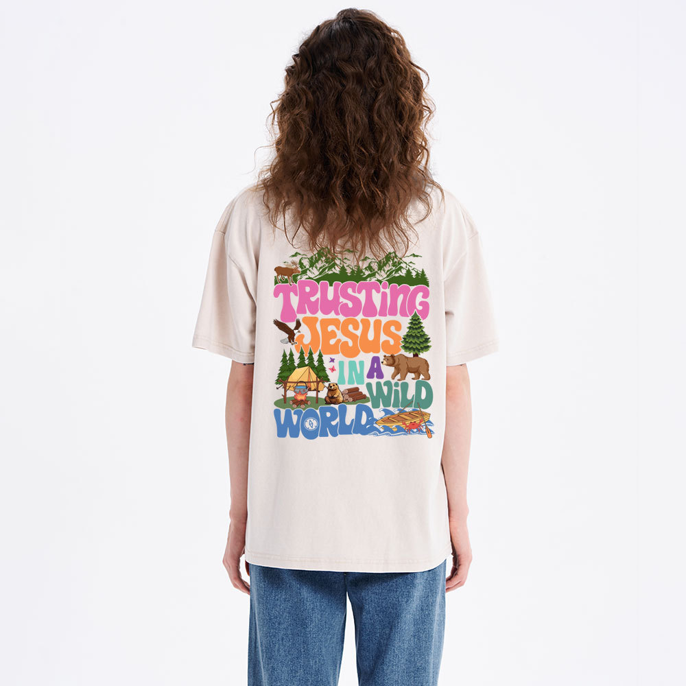 Trust Jesus In A Wild World Christian Washed T-Shirt