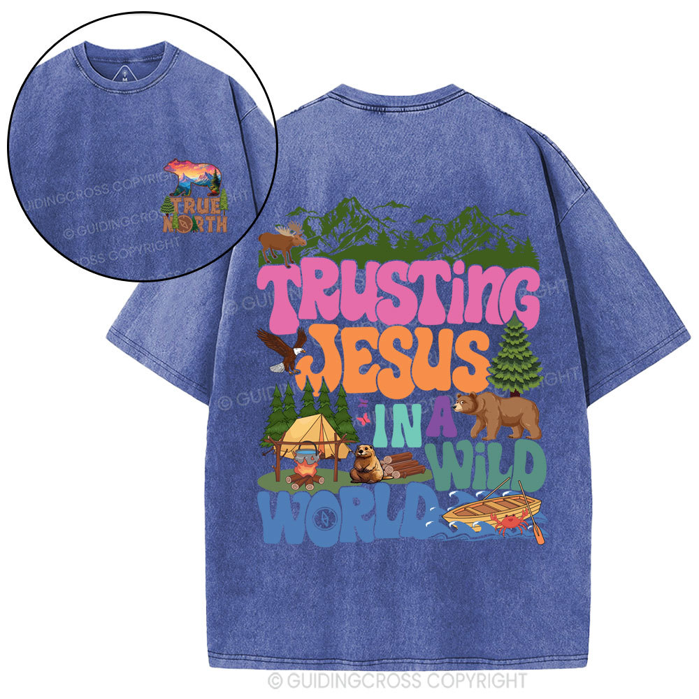 Trust Jesus In A Wild World Christian Washed T-Shirt