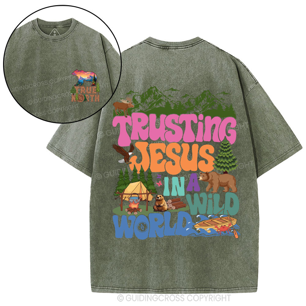 Trust Jesus In A Wild World Christian Washed T-Shirt