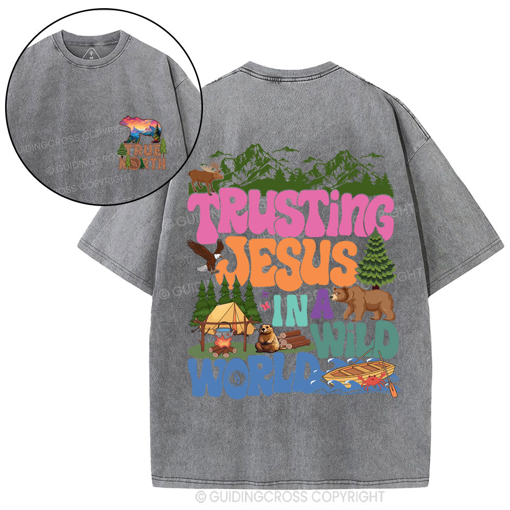 Trust Jesus In A Wild World Christian Washed T-Shirt