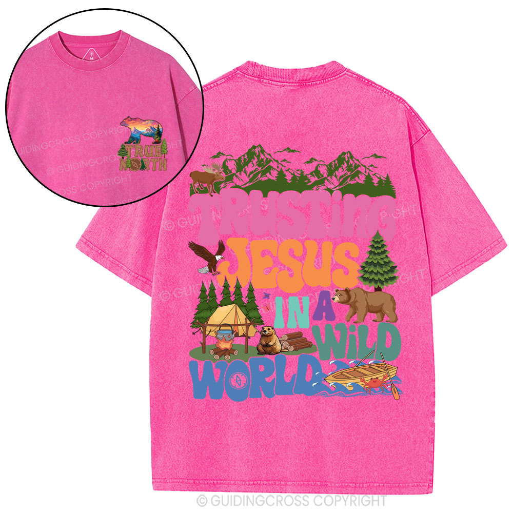 Trust Jesus In A Wild World Christian Washed T-Shirt