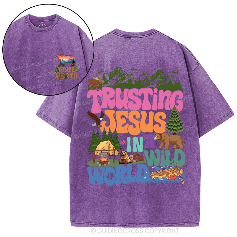 Trust Jesus In A Wild World Christian Washed T-Shirt