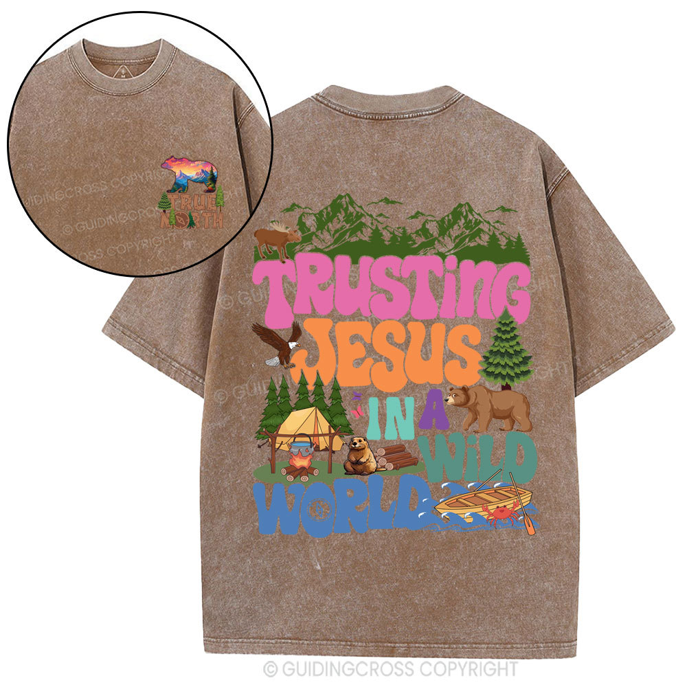 Trust Jesus In A Wild World Christian Washed T-Shirt