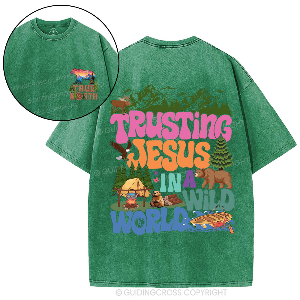 Trust Jesus In A Wild World Christian Washed T-Shirt