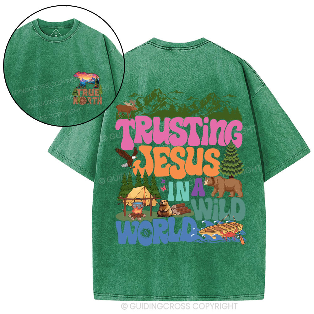 Trust Jesus In A Wild World Christian Washed T-Shirt