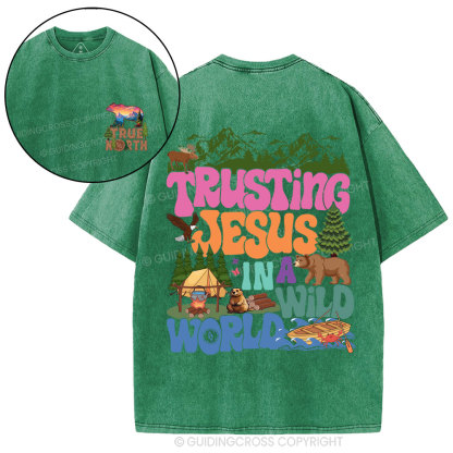 Trust Jesus In A Wild World Christian Washed T-Shirt