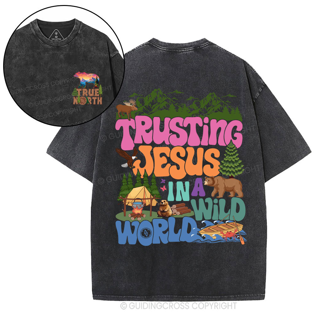 Trust Jesus In A Wild World Christian Washed T-Shirt