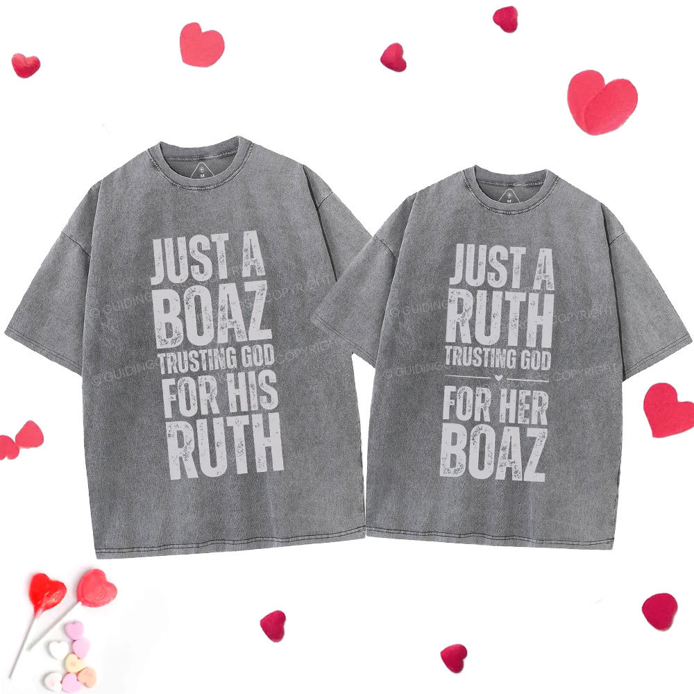 Trusting God Christian  Couple Washed T-Shirt