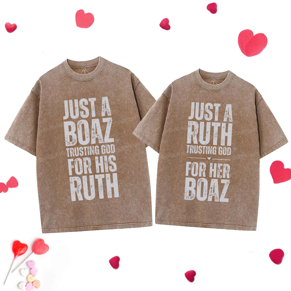 Trusting God Christian  Couple Washed T-Shirt