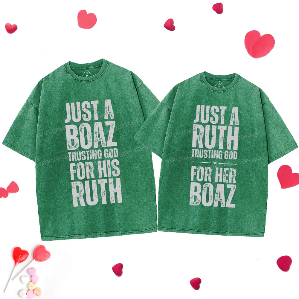 Trusting God Christian  Couple Washed T-Shirt