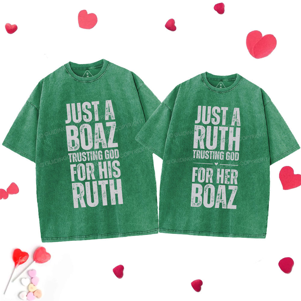 Trusting God Christian  Couple Washed T-Shirt