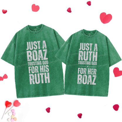 Trusting God Christian  Couple Washed T-Shirt