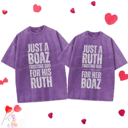 Trusting God Christian  Couple Washed T-Shirt