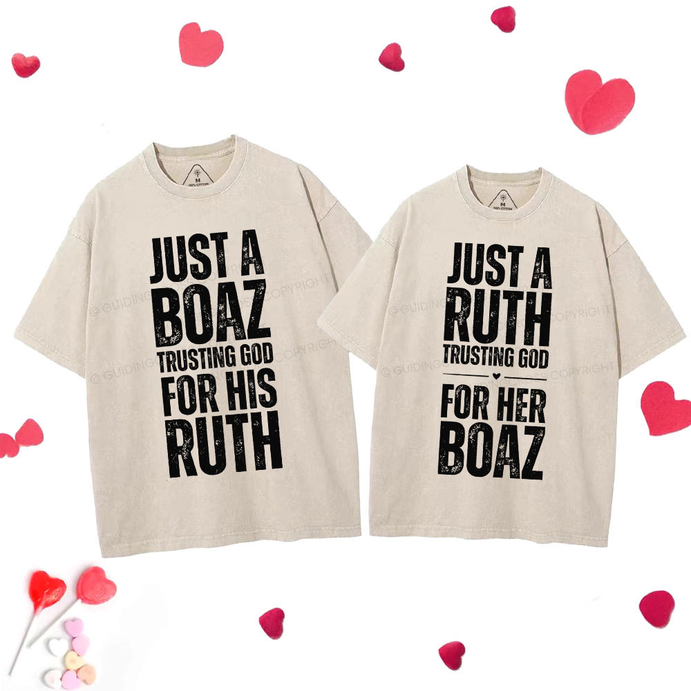 Trusting God Christian  Couple Washed T-Shirt