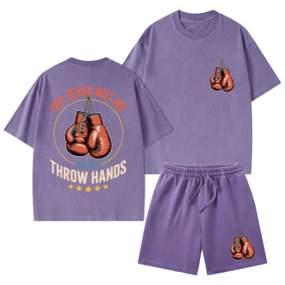 Try Jesus Not Me Cause I Throw Hands Christian Washed T-Shirt & Shorts