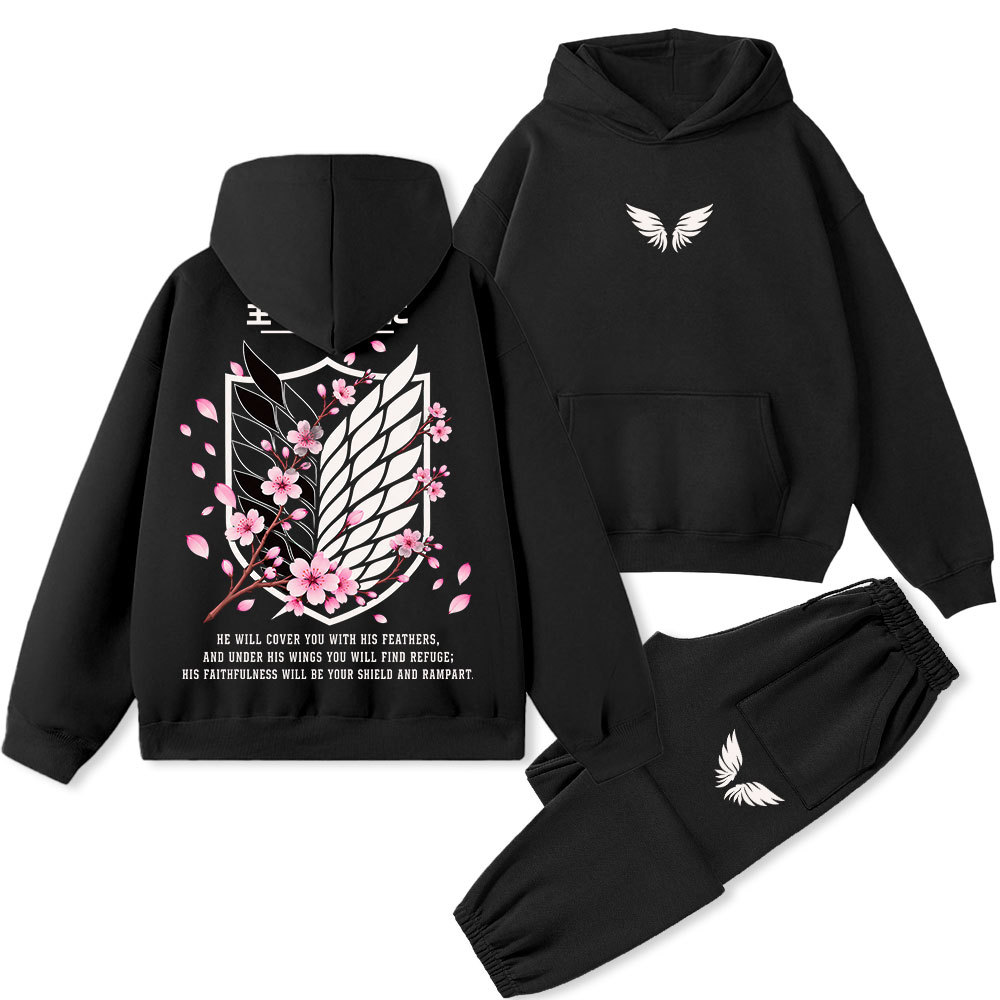Under His Rings You Will Find Refuge Christian Premium Fleece Hoodie Set