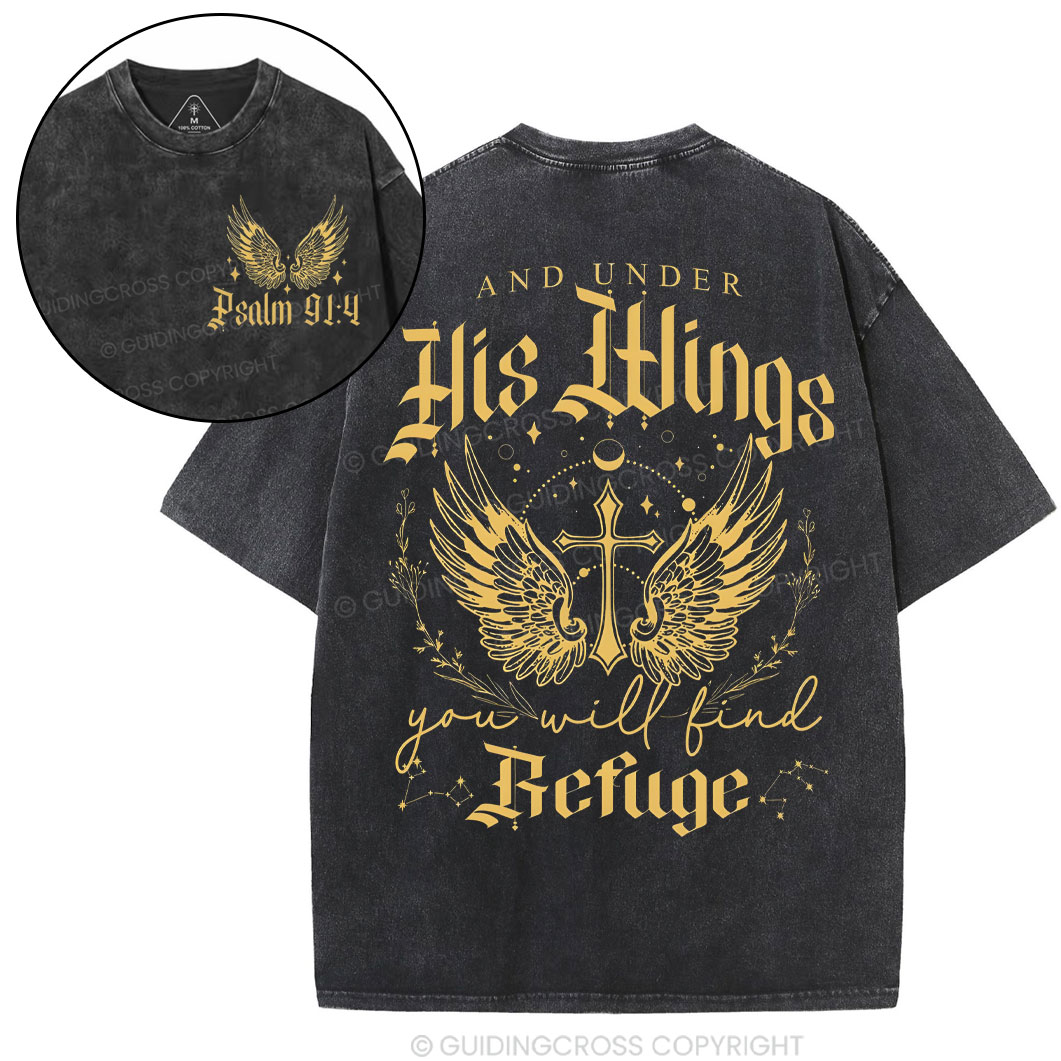Under His Wings  Christian Washed T-Shirt
