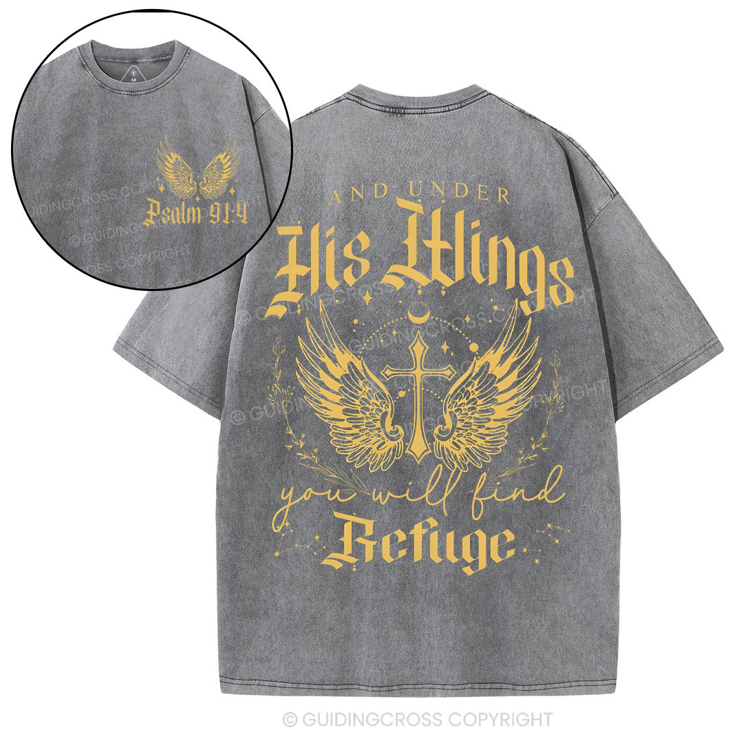 Under His Wings  Christian Washed T-Shirt
