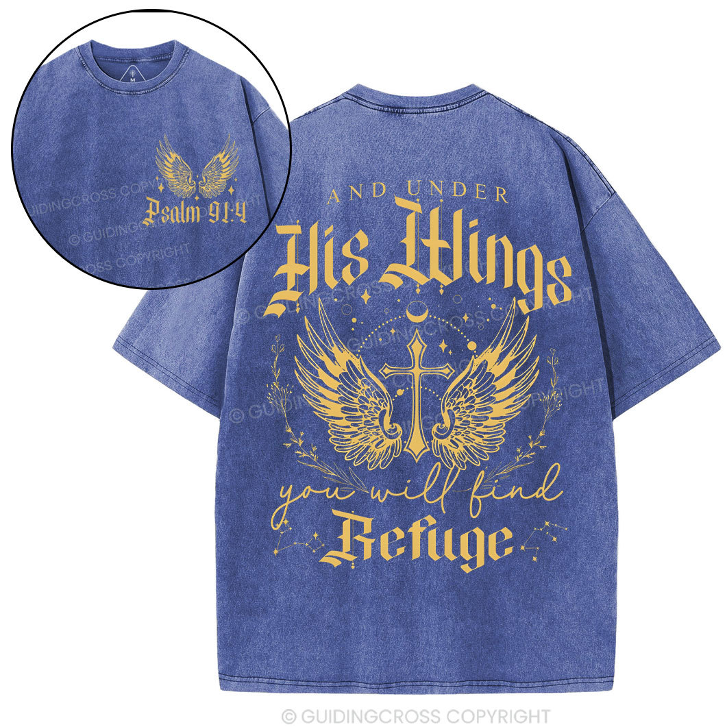 Under His Wings  Christian Washed T-Shirt