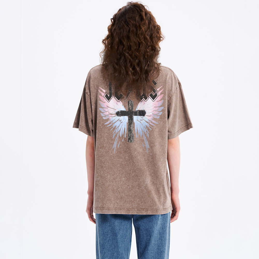 Under His Wings  Christian Washed T-Shirt