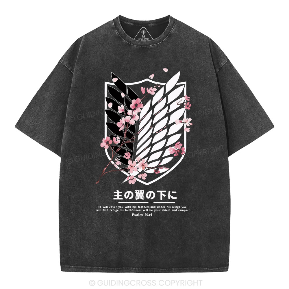 Under His Wings Christian Washed T-Shirt