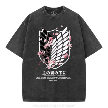 Under His Wings Christian Washed T-Shirt