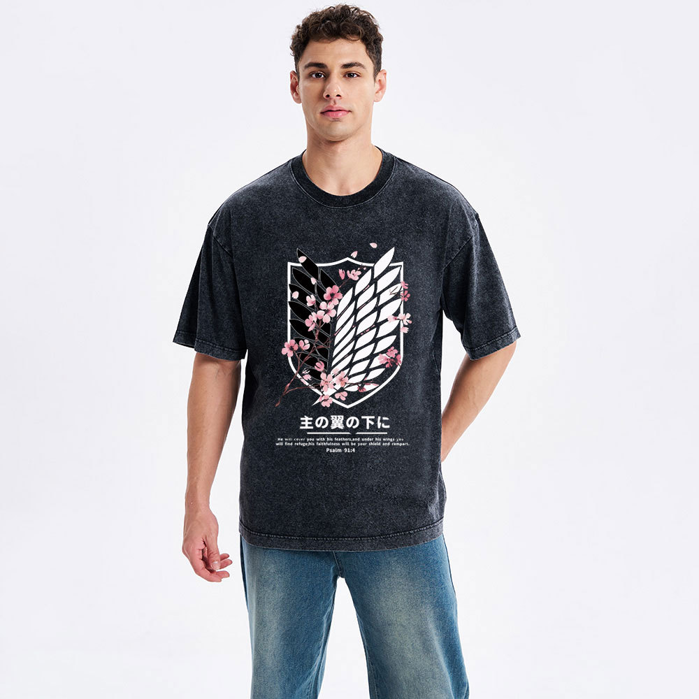 Under His Wings Christian Washed T-Shirt