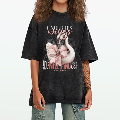 Under His Wings Christian Washed T-Shirt