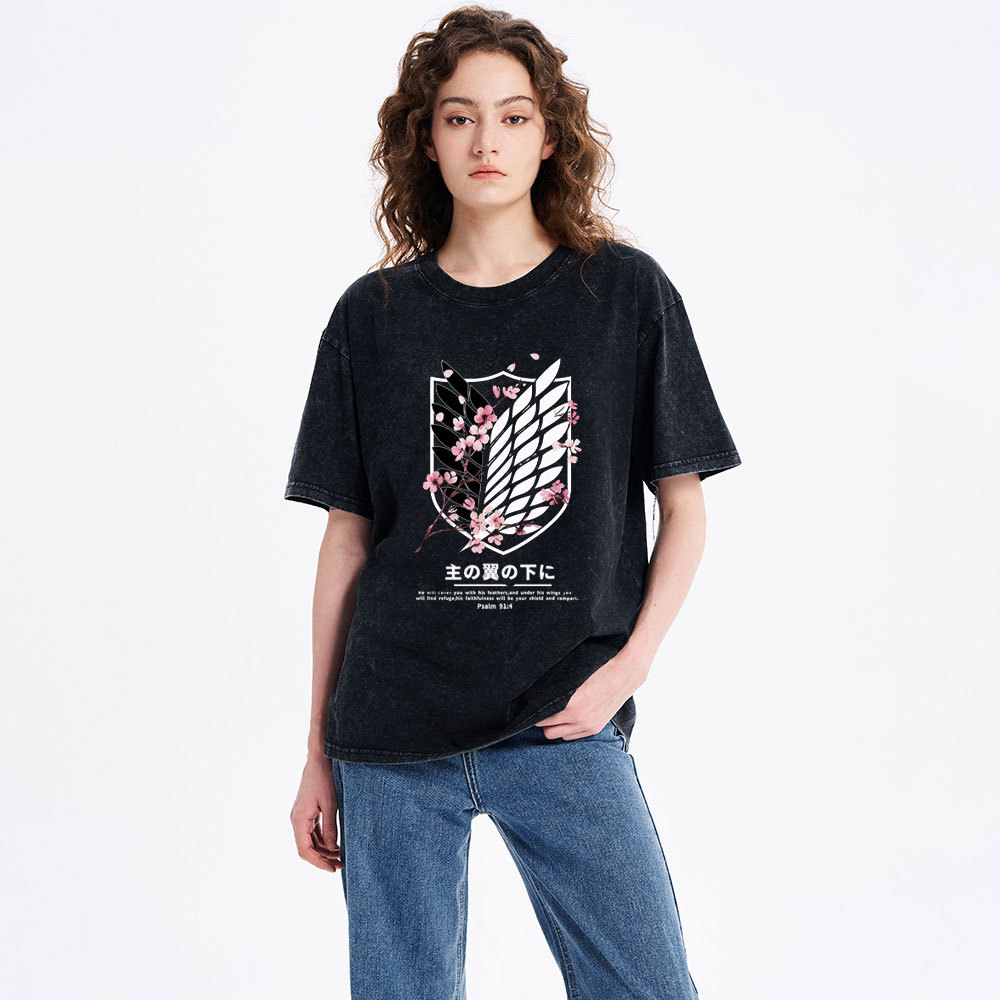 Under His Wings Christian Washed T-Shirt