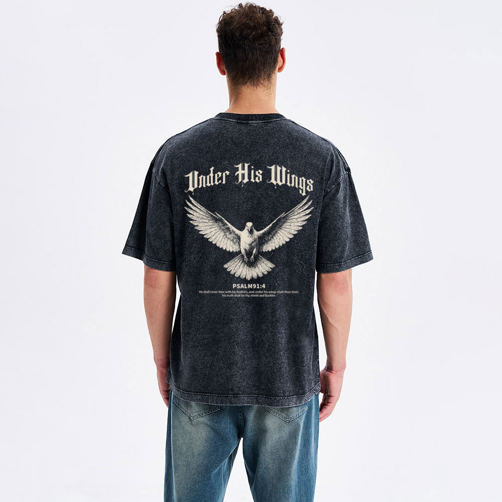 Under His Wings Christian Washed T-Shirt