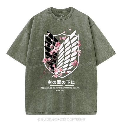 Under His Wings Christian Washed T-Shirt