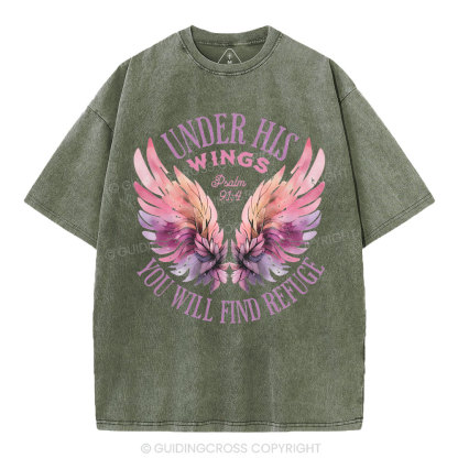 Under His Wings Christian Washed T-Shirt